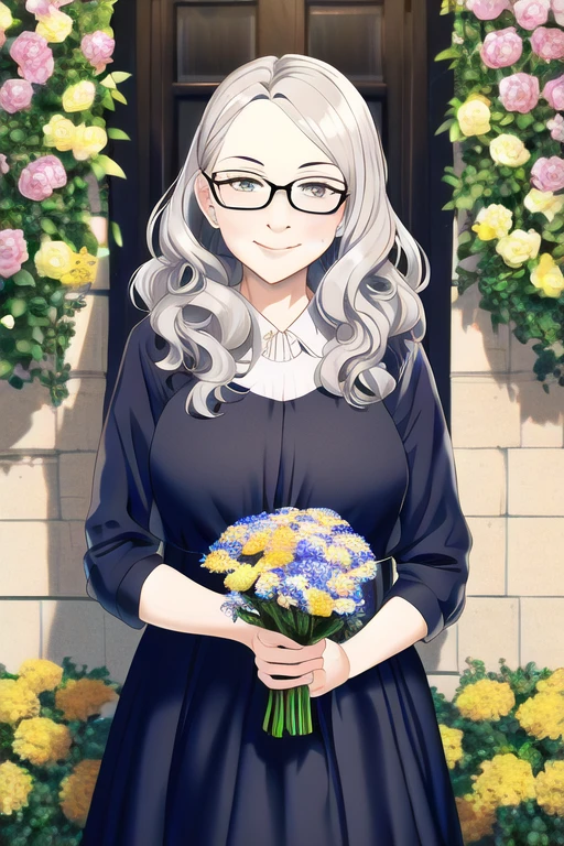 [NovelAI] cabello ondulado gafas flor anciana vestido [Ilustración]